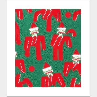 Futuristic Festive: Ugly Red Santa Claus Candy Cane Pattern Posters and Art